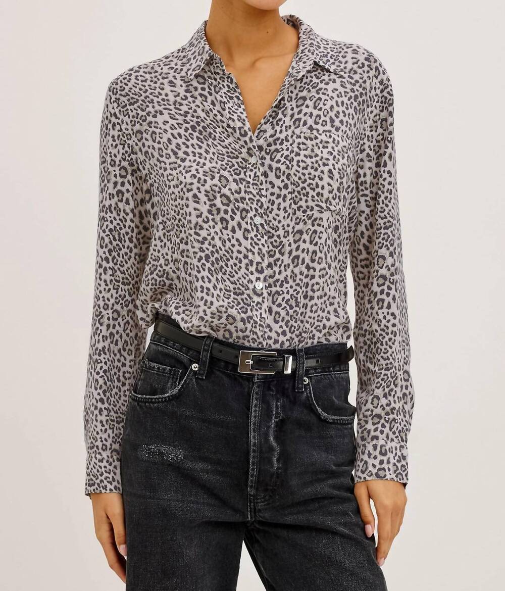 NEW RAILS josephine long sleeve shirt in ecru cheetah